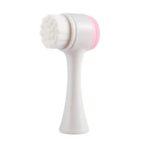 2 in 1 dual sided facial cleansing brush – soft silicone & microfiber, ergonomic handle, waterproof (blue)